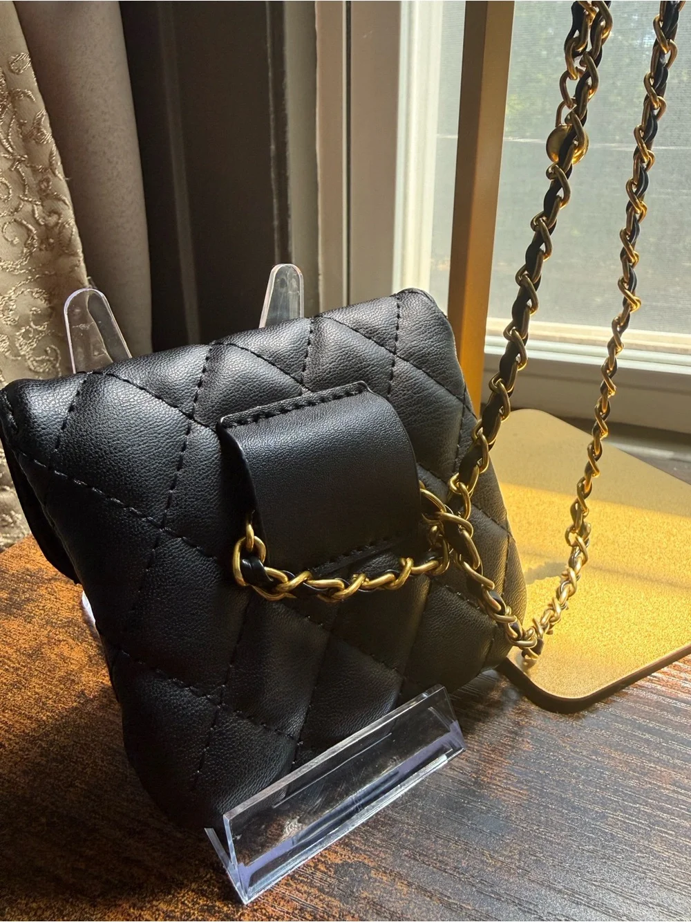 Quilted Black Crossbody Bag with Gold Turn-Lock - Picture 7 of 7